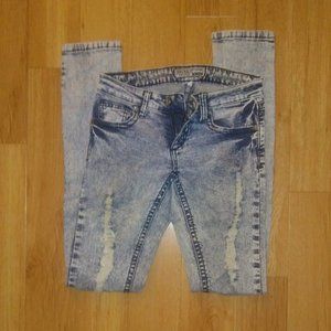 Acid Wash Blue Denim Distress Jeans Sz 1